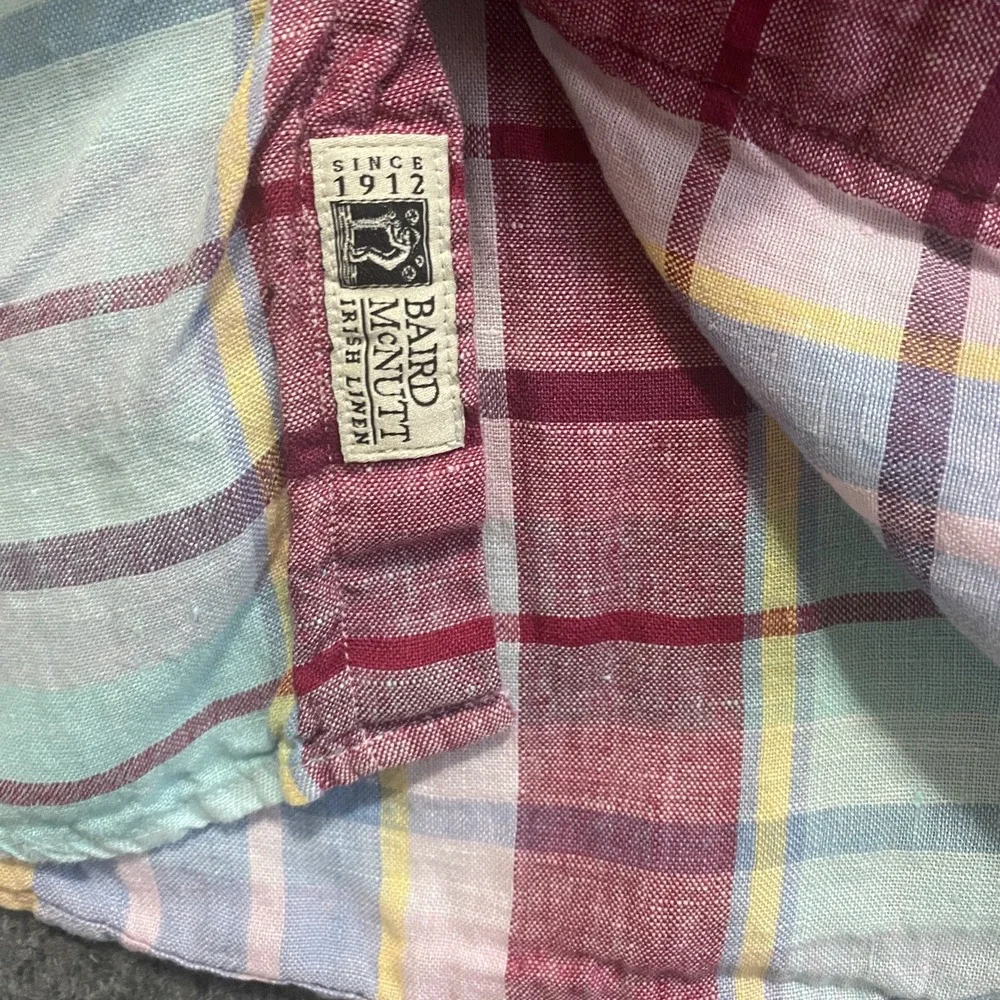 J Crew Shirt Mens Medium Plaid Irish Linen Baird McNutt Slim‎ Fit Preppy Coastal